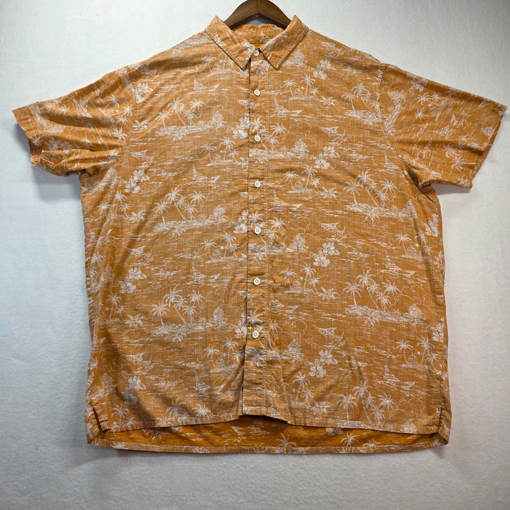 RedHead Brand Co Men's 2XL Tropical Hawaiian Shirt Orange Palm Sailboat‎ Cotton